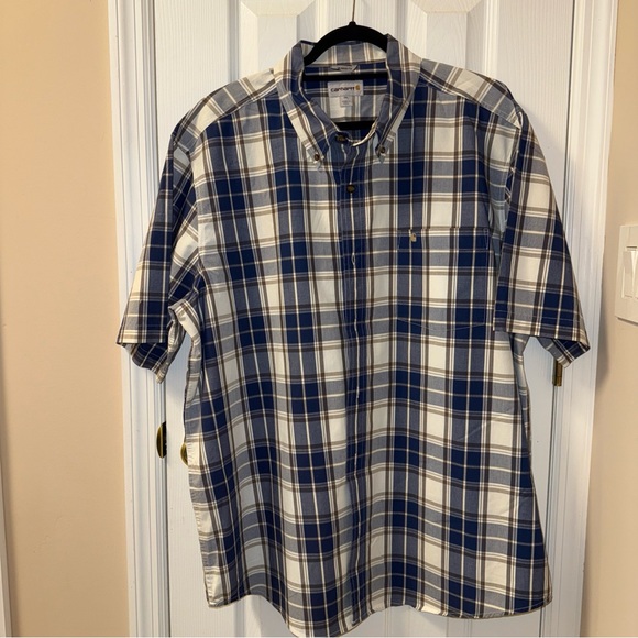 Carhartt Other - VTG-Carhartt Button Down Shirt Mens Size 2XL Blue Plaid Relaxed Fit Short Sleeve
